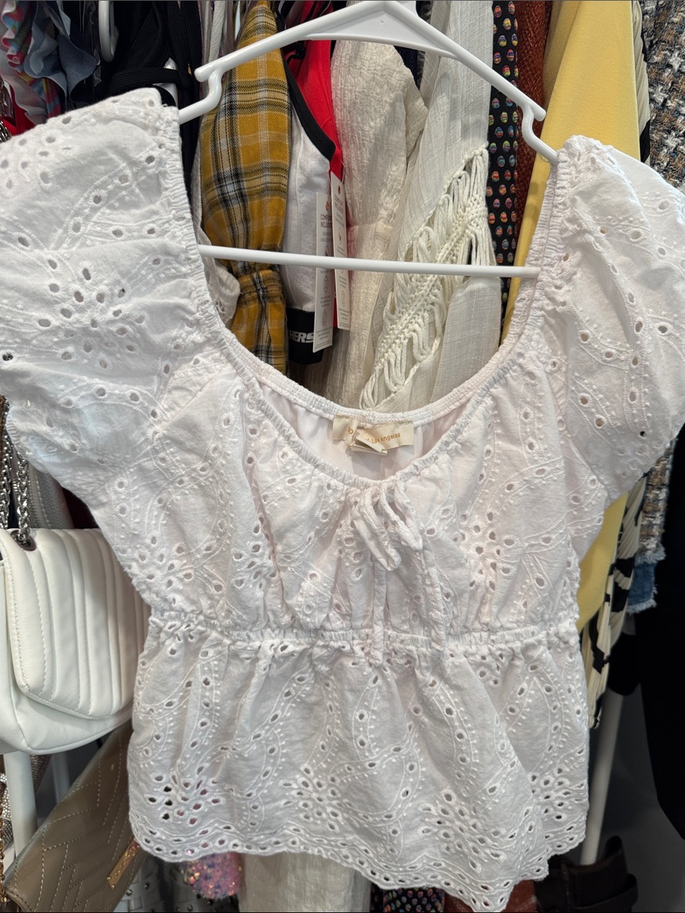 Monteau White Eyelet Peplum Blouse